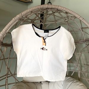 100% cotton White Cropped Tee loungewear top vintage Classic-Fit Cotton T-Shirt